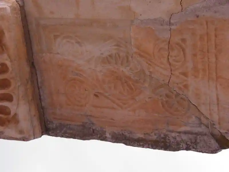 Different solar discs on pillar at the ancient church of Mary, Ephesus Izmir